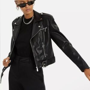 Danielle Bernstein Black Faux Leather Motorcycle Jacket